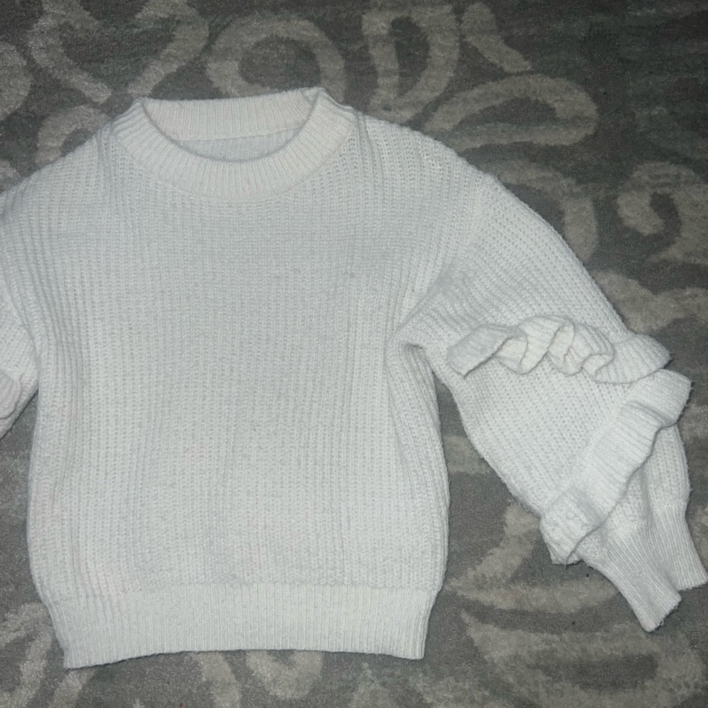 Toddler Girl White Ruffled Sleeve Sweater - Shein